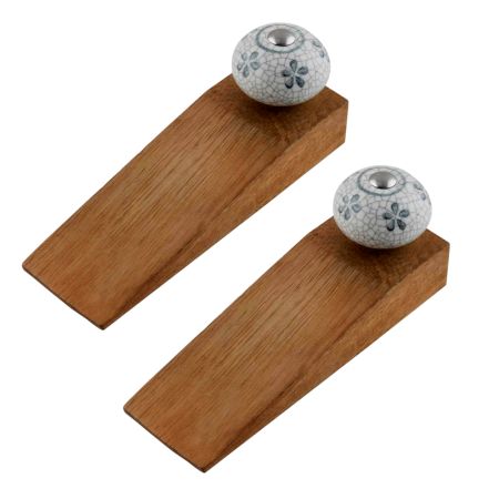 2 Pieces Grey Floral Crackle Ceramic Wooden Door Stopper
